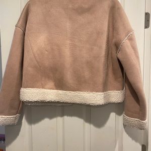 Women's Fake Shearling Seamed Jacket color dusty pink size Medium